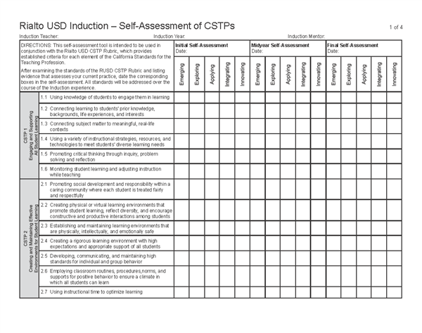CSTP self assessment rubric
